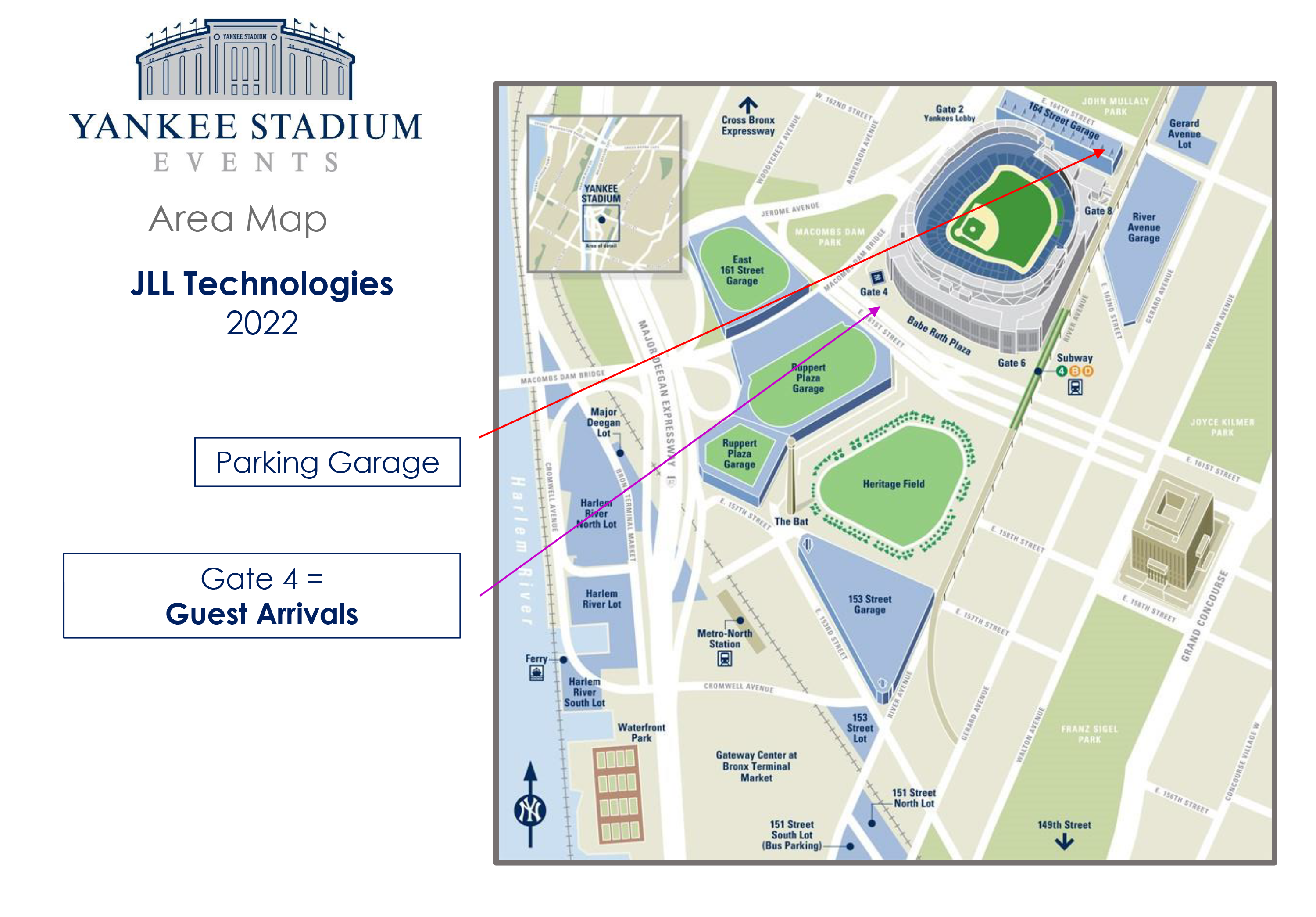 map showing entrance and parking locations